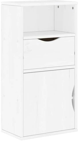vidaXL Beistellschrank mit Schublade ODDA Weiß Massivholz Kiefer, Schrank, Aufbewahrungsschrank, Flurschrank, Sideboard, Küchenschrank