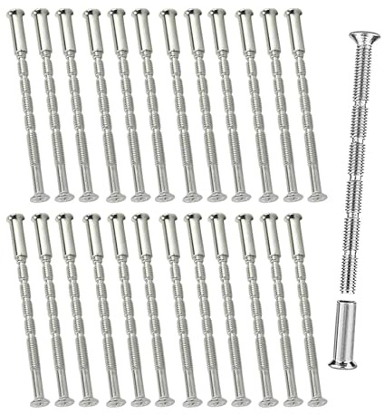 M3 Door Handle Fixing Screws & Sleeves, 30 Sets Nickel Plated Bolt Through Fixings For Doors & Cabinet Drawers.