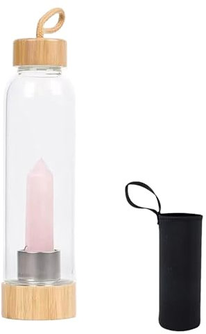 Dusarls Botella de Agua Natural Cristal Piedra Diamante Punto curación Varita curación Cuarzo Cristal Piedra Preciosa Taza con Cuerda