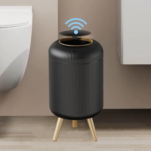 Motion Sensor Bathroom Trash Can 3 Gallon Touchless Garbage Bin for Kitchen Office Bedroom Automatic Smart Plastic Waste Can with Removable Legs (Black)