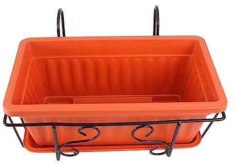FONDOTIN 1ensemble Support De Fleurs Suspendu Plastique Étagère à Fleurs Rectangulaire Avec Cadre Métal Et Plateau Pour Balcon Et Décoration Intérieure Petit Format Rouge Brique