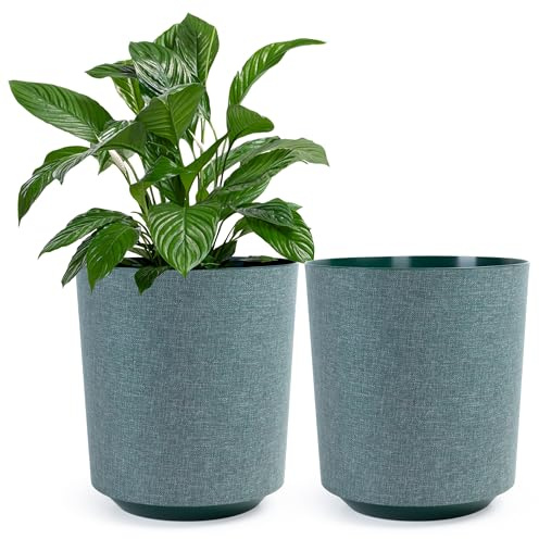KONZEPT 2er Set Blumentopf groß, in Textil-Optik 30 cm, Übertöpfe für Zimmerpflanzen aus Kunststoff, innen verwendbar, grün