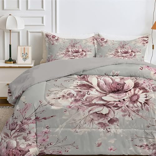 SYHIEGO Blumen Bettdecke 135x200 cm, 4-Jahreszeiten Steppdecke, Waschbare Ganzjahresdecke ohne Bezug, Pflanzen Muster Weiche Schlafdecke, Einzelbettdecke, Braun -Ea429