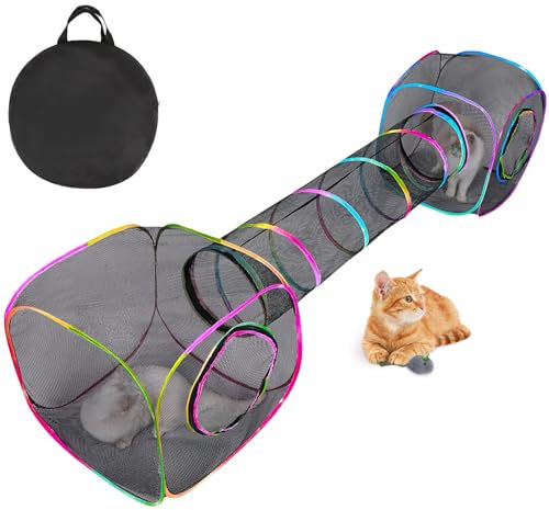 Katzentunnel Outdoor Faltbar Tierlaufstall Tragbare Spieltunnel Welpenlaufstall Katzengehege Hundelaufstall für Innen Outdoor mit 2 Mäusespielzeugen