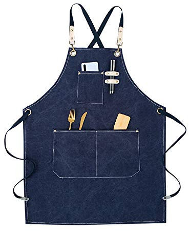 Delantal de peluquería para hombres y mujeres, delantal de trabajo de lona con 3 bolsillos, delantal de trabajo para carpintería, manualidades, pintados, baristas, floristas, cocineros, azul marino