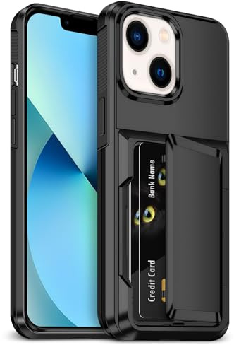 Vunake für iPhone 13 Hülle mit kartenfach [Max 5 Karten] für Hülle iPhone 13 Stoßfest Schutzhülle Hartes PC Weiches TPU Geldbörsenhülle für Handyhülle iPhone 13 Schwarz