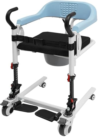 NaMaSyo Patientenlifter Transferstuhl Toilettenstuhl für Senioren Rollstuhl, 180° geteilter Sitz, Höhenverstellbare Toilettenstuhl mit Rollen, Toilettenhilfen Faltrollstuhl Toilettenstühle