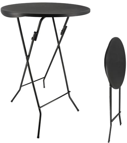 Oxeo Table Mange Debout Pliable - Diamètre 80cm H110cm - Table Haute Pliante de Bar - Plateau résine Structure Acier - Noir