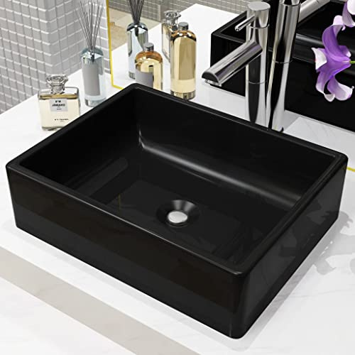 Lavabo da Appoggio in Ceramica, Nero Opaco, Design Rettangolare Moderno per Bagno, Facile da Pulire, 41 x 30 x 12 cm