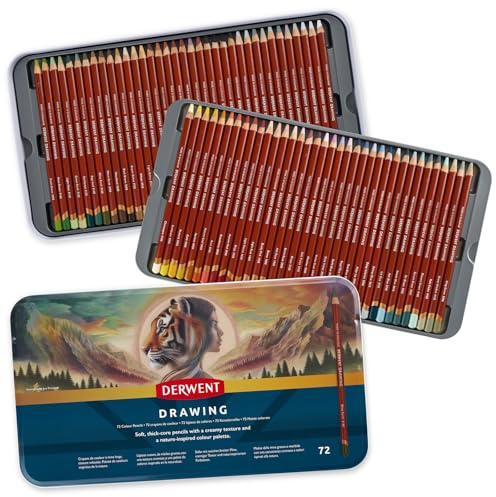 Crayons à dessin Derwent, coffret de 72 dans une boîte en métal, mine ronde de 5 mm, résistance supérieure, texture crémeuse, idéal pour le dessin et le coloriage, qualité professionnelle, 2306558