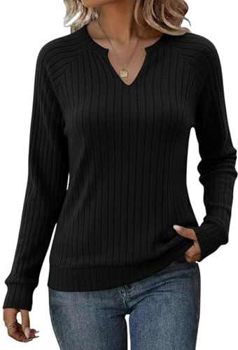 Cuptacc Sueter Mujer Invierno Jersey Mujer Elegante Cuello V Sudaderas Manga Larga Otoño Moda Cómoda Ligero Top Negro M 38-40