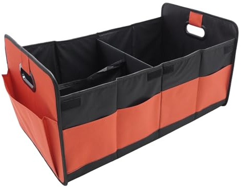 Hoypeyfiy Car Boot Organizer, 68L Collapsible Multi-Compartment Storage Box, Non-Slip Base and Multiple Side Pockets for All Vehicle Types (23.6 * 14.6 * 12.2 Inch) (red)