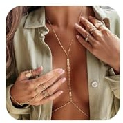 MIYUEFAN Körperketten für Frauen, Sexy Bauch Taille Kette Bikini BH Kette Strass Brustkette Sommer Strand Nachtclub Körper Zubehör Schmuck für Damen und Mädchen (Gold – Fischgräte)