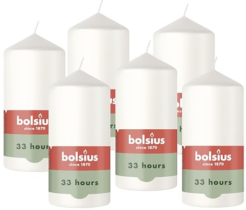 Bolsius - Glatte Stumpenkerze - Weiß - 12 cm - 6 Stück - Dekorative Kerzen - Enthält natürliches Pflanzenwachs - Ohne Palmöl