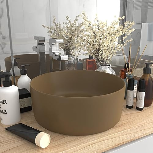 Lavabo sospeso per WC, di lusso, rotondo, color crema opaco, 40 x 15 cm, in ceramica, per bagno, bagno, facile da mantenere