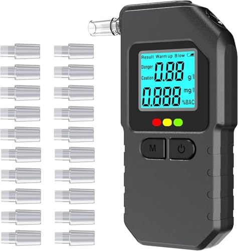 Alkoholtester Alkotester Atemalkoholtester Promilletester Alkomat professionell Dual-Sensor digital mit LCD, tragbar für Auto & Zuhause, 20 Mundstücke, Breathalyzer Breathalyser Alcohol tester (Black)