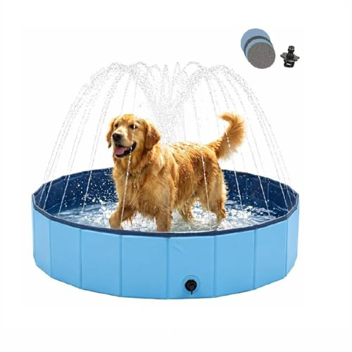 Quppa Hundepool mit Sprinkler,2 in 1 Faltbarer und Tragbarer Schwimmbecken,PVC Hundeplanschbecken,Dog Pool Hundepools Stabil für Sommer Outdoor Garten,Blau,80 X 20 cm