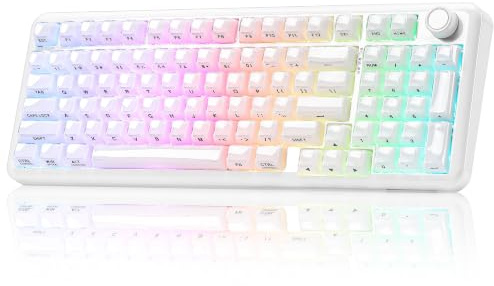 YUNZII X98 QMK/Via Teclado Mecánico Inalámbrico (Blanco Lechoso, Cristal) | 96% con Perilla, Bluetooth 5.0/USB-C/2.4GHz, Transparente Switches Pre-lubricados, Gasket, para Juegos Win/Mac