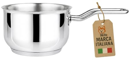 AkitaInk Bollilatte Casseruola Conica in Acciaio Inox 12 cm con Manico, Ideale per Latte, Creme e Piccole Preparazioni