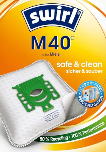 Swirl M 40 EcoPor Staubsaugerbeutel (10 Beutel), reißfeste Staubbeutel für einige Siemens & Bosch Staubsauger, im umweltfreundlichen Umkarton, 99,9% Filterung von Hausstaub & allergenem Feinstaub