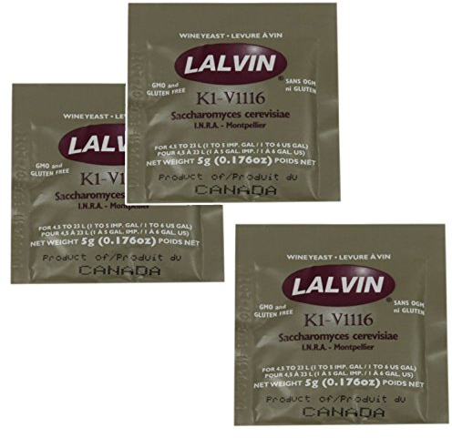 3X Lalvin ICV K1 V1116 Yeast White Wine 5g Sachet Homebrew Wine Making 4.5L-23L