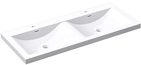 Mai & Mai Einbau-Waschbecken Waschtisch 2 Becken Mineralguss rechteckig 2 Armaturenlöcher Überlauffunktion BxTxH 120x48x12 cm Col03