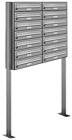 AL Briefkastensysteme 14er V2A Edelstahl Stand Briefkasten rostfrei als 14 Fach Briefkastenanlage Freistehend DIN A4 in Postkasten Design modern