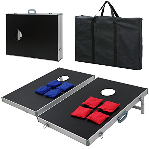 BBBuy Faltbares Cornhole Toss Sitzsack-Spiel-Set, MDF-Platte mit Aluminiumrahmen, 8 Maislöchern, Sitzsäcke und Tragetasche, Outdoor-Rasen-Hof-Spiel (90 x 60 cm)