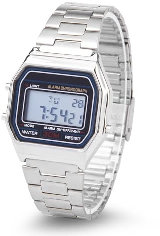 Dilwe Reloj Electrónico 3 Colores Reloj Digital LED Correa de Acero Inoxidable Esfera Rectangular(Plata)