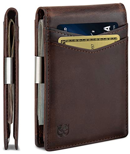 SERMAN BRANDS Money Clip Wallet - Mens Wallets slim Front Pocket RFID Blocking Card Holder Minimalist Mini Bifold (Texas Brown Transformer)