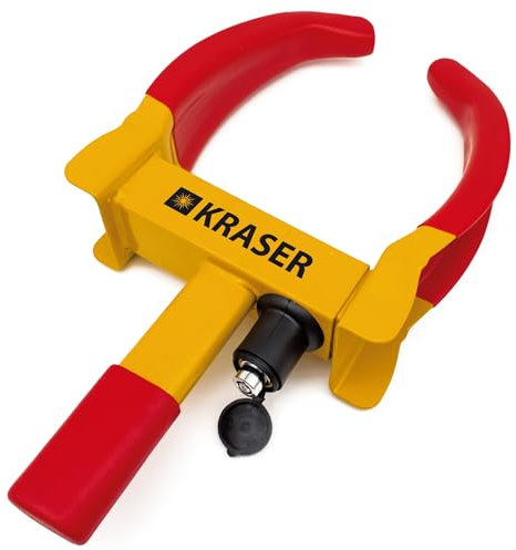 KRASER WA820 Hohe Sicherheit Radkralle Wohnwagen, Testsieger Parkkralle mit Anti-Bohrschloss Wegfahrsperre, Reifenkralle, Diebstahlsicherung Universal für Auto PKW Wohnmobile Anhänger Motorrad