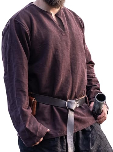 Leonardo Carbone® viking tunika ivar – medeltida kläder män, medeltida skjorta, fritidsskjorta långärmad, karnevalkostym män, vikingtunika, LARP-kläder – 100 % bomull, BRUN, 3XL