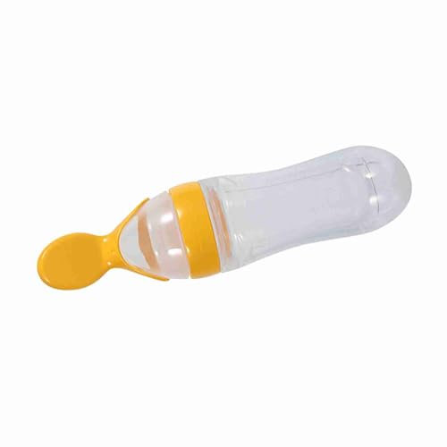 Zerodis Babynahrungsflasche mit Löffel, 1 STK. 90 ml Silikon-Babynahrungsausgabelöffel Babylöffel-Zufuhrflasche Frischfutter-Müsli-Quetschzufuhr(Gelb)
