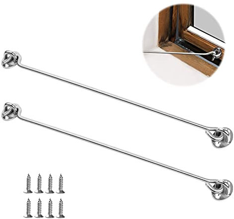 Kabinenhaken Edelstahl,2 Stück Sturmhaken,Kabine Haken mit 8 Stücke Montage Schrauben,Vintage Edelstahl Sturmhaken,Auge Tür Riegel Fenster Fang Kabine ​Tür Tor Sperren,Türhaken Fensterriegel (Silber)