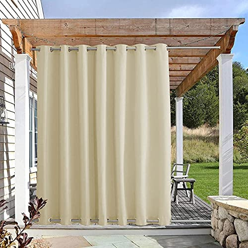RDJSHOP Outdoor Vorhang mit Ösen Oben und Unten, Wetterfest Aussenvorhang, Blackout Outdoor Vorhänge für Terrasse Garten, Uvschutz Sonnenschutz Sichtschutz Gardine - 1 Stück,Beige-B254xH183cm