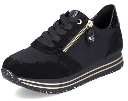 Remonte Damen Low-Top Sneaker D1316, Frauen Halbschuhe,lose Einlage,schnürschuhe,Plateausohle,straßenschuhe,Strassenschuhe,schwarz (01),38 EU