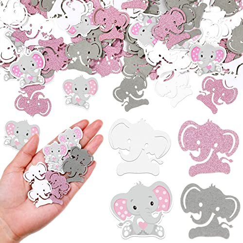 Sosation 320 Pieces Pink Elephant Baby Shower Confetti Baby Shower Decorations It a Girl Pink Table Scatter Confetti for Birthday Gender Reveal Party Supplies
