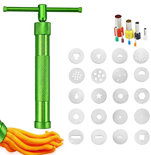 SZCXDKJ Fondant extruderare, rostfritt stål sockerpasta extruderare hantverkspistol med 20 utbytbara skivor för sockerhantverk tårta och lera dekorationsverktyg fondant extruderare