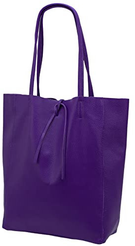 SH Leder ® Damen Echt Rindleder Shopper mit Innentasche in vielen Farben Schultertasche Henkeltasche 37x29cm Kora G266 (Lila)