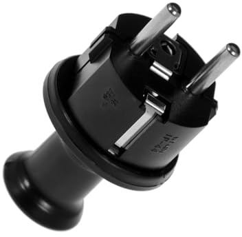 KEL Uni-Schuko Stecker 6A / 250 V max - IP44 Stromstecker für den Außeneinsatz, Schukostecker mit Gummideckel Schwarz