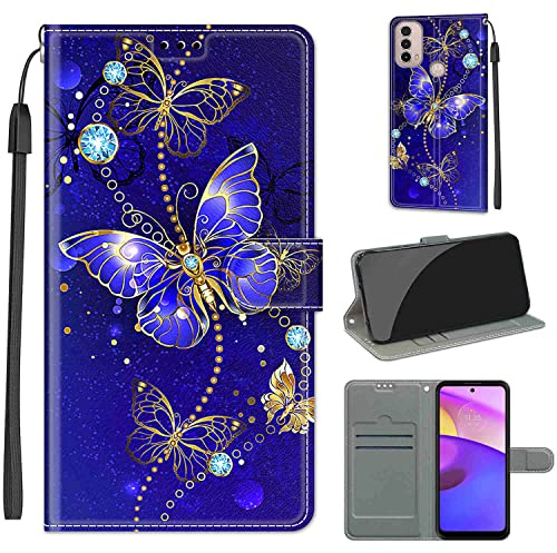 Funda para Motorola Moto E20 / E30 / E40, Mariposa Azul | Ranura Tarjeta, Flip Folio, Magnético, Función de Soporte, Cuero Protección Carcasa