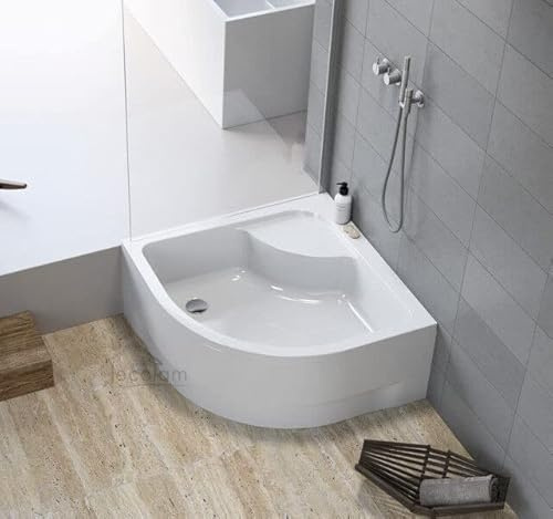 ECOLAM® Duschwanne Duschtasse Pako Polimat Viertelkreis 90x90 x39,5 cm Tiefe 24 cm R 55 cm Acryl weiß + Siphon Click Clack + Silikon
