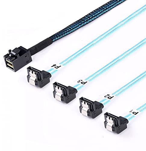 ADCAUDX Lot de 2 câbles Mini-SAS vers SATA : 0,5 m SFF-8643 vers SATA 90 degrés à angle droit Mini SAS HD SFF8643 contrôleur vers disque dur (1,6 ft)