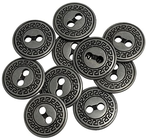 AERZETIX - C65517 - Juego de 10 Botones de coser metálicos Ø15mm con 2 agujeros - apertura 2.4mm - color gris - mercería costura ropa artesanía vaqueros jeans