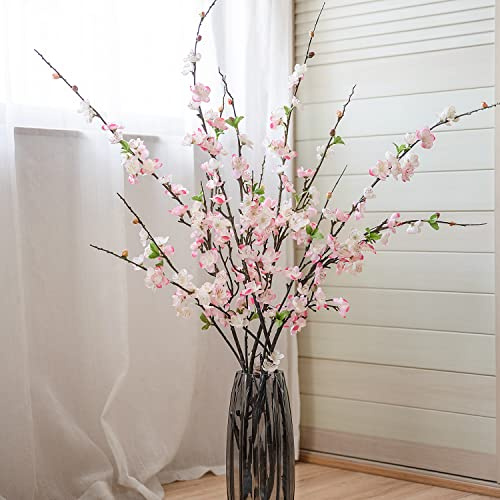 HyeFlora Kirschblütenblumen, künstliche Kirschblütenzweige, 119 cm Lange Stiele, Kunstblumen, Boutique-Pflaumenarrangement für Bodenvase für Heimdekoration, Hochzeit, Küche, Party (4 Stück, Rosa)