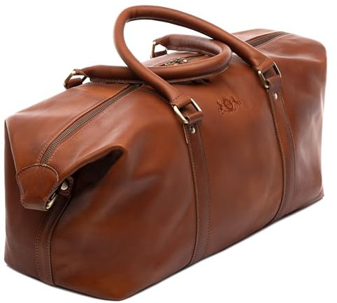 SID & VAIN Sac de Voyage Harper Cuir véritable |fourre-Tout Besace Week-End 53 cm Grand Marron |Sac Sport Bagages Cabine à Main Fait à la Main