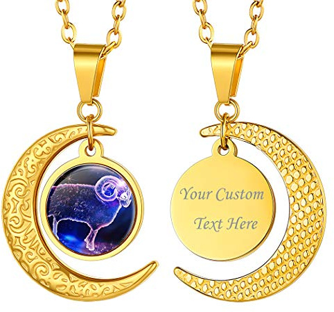 Suplight Unisex 12 Sternzeichen Collier personalisiert Edelstahl Runde Sternbilder Anhänger Halskette Name Gravur Münzenkette Horoskop Tierkreis Schmuck Geschenk für Damen Herren Jungen Mädchen