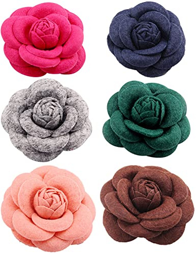 LICHENGTAI 6 Stück Kamelie Brosche Für Damen, Blumen Broschen Boutonniere Pins Für Frau Schals Schnalle Pin Stoff Kunst Stoff Blume Brosche Mode Kleidung Schmuck Accessoires Mädchen Geschenke