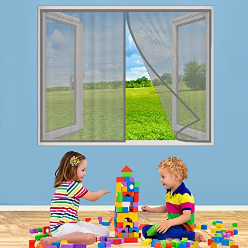 Fliegengitter Insektenschutz, 160x190 cm Fenster Rollo Insektenschutzrollo Ohne Bohren Kinderleichte Klebemontage, Grau P