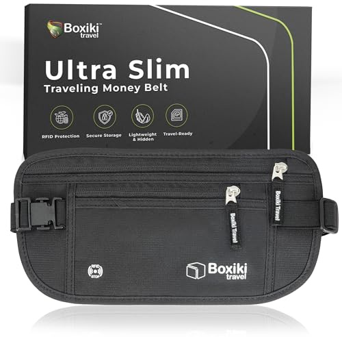 Ceinture de Voyage Invisible Noir - Boxiki Travel Banane Voyage Anti-RFID Ultra Fine pour Femme et Homme, Pochette Cache Billets avec Protection Contre Le Vol, Sac Banane Discret sous Vêtements